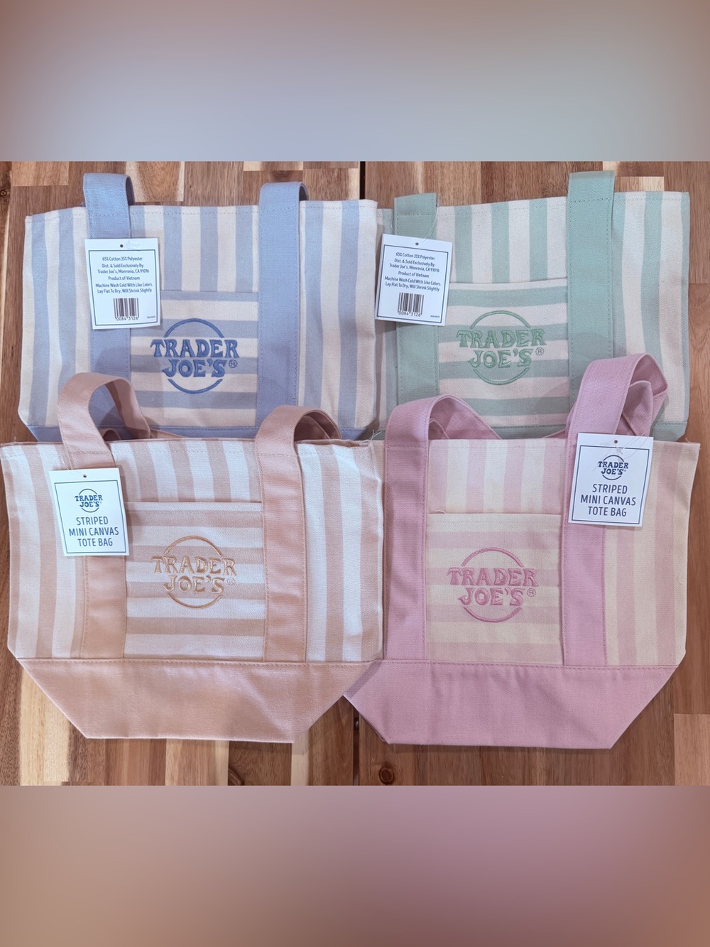 NWT - Set of 4 Trader Joe's Striped Canvas Tote Bags - Picture 2 of 2